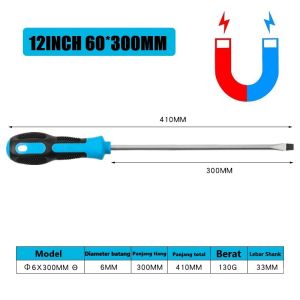 Obeng Plus 12 inch Nasa Diameter 4mm Panjang Besi 30cm Magnet Gagang Karet