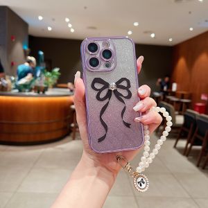Infinix Smart 8 8 Pro 9 Hot 30 30i 40i 40 Pro 50 50i Note 30 30 Pro 40 40 Pro reben mutiara sarung fon rantai 2 in 1 gradient transparent shining ribbon pearl chain phone case casing cover 手机壳