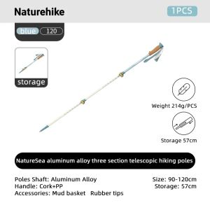 Naturehike Trekking Pole Aluminum Alloy Three Section Telescopic Climbing Sticks 135CM Ultralight Outdoor Folding Hiking Pole