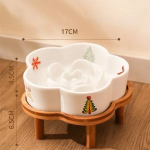 Ceramic Slow Food Bowl Anti-choking Cat Feeding Basin To Prevent Black Chin Small Dog Cat Neck Guard Wooden Frame Slow Food Bowl2026