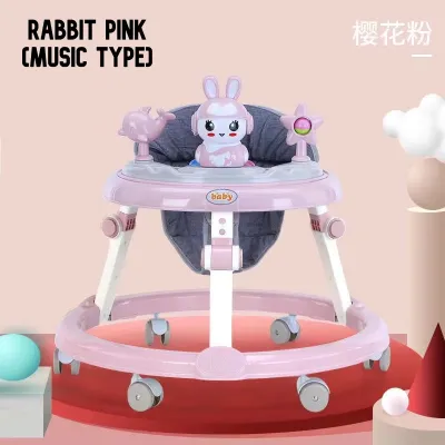 **Malaysia Seller** Baby Walker with Music Anti-O-Leg Foldable Portable Folding Adjustable Height Push Walkers Toddler Rabbit
