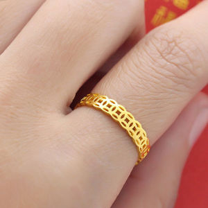 Nhẫn Kim Tiền Titan Xi Mạ Vàng 24K - Trang sức Hava Hồng Kông