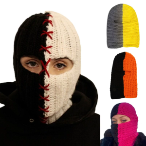 Spooky Knitted Beanie Hat Halloween Color Blocks Ghost Balaclava Hat Costume Party Cosplay Ghost Party Hats Headgear