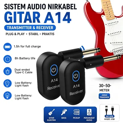 KAWES 2.4G sistem gitar nirkabel penerima pemancar gitar yang dapat diisi ulang transmisi real-time untuk bass gitar listrik