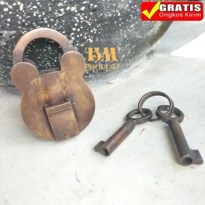 Gembok Kunci Pintu Kuningan Antik Motif Batavia Mini 1 pcs Gembok Kuningan