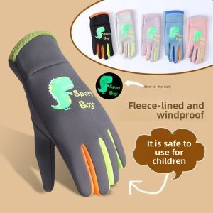 BLACKON Cartoon Dinosaur Kids Warm Gloves Night Luminous Windproof Kids Winter Cycling Gloves Running Skiing Mittens Warm Childrens Outdoor Gloves Boys Girls