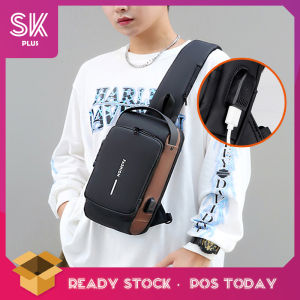 SKplus Men Chest Bag Nylon Shoulder Messenger USB Charging Bag For Outdoor Anti Theft Bag - Fulfilled by SKplus