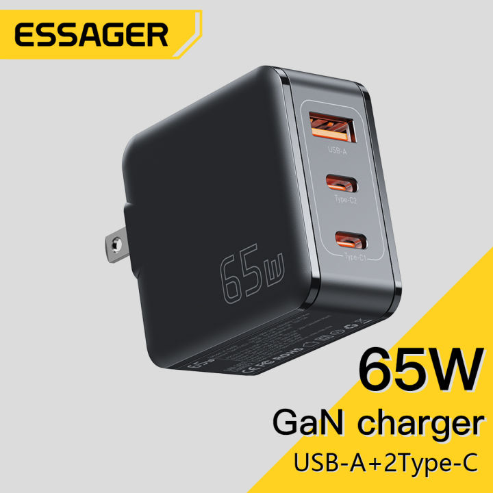 Essager 65W GaN Travel Charger Dual Type-C+USB A For Tablets And ...
