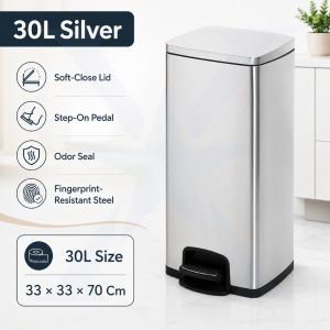 Dustbin Kitchen Large Tong Sampah Bertutup Dapur 20L 30L 50L Stainless Steel Pedal Garbage Trash Rubbish Bin With Cover