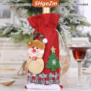 [COD] SHgeZm Giáng sinh chai rượu vang bao gồm túi người tuyết Santa Claus rượu sâm banh chai Bìa tay Áo giáng sinh vui vẻ trang trí bàn năm mới