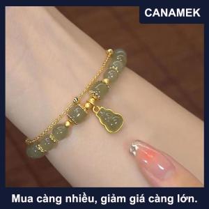 【CANAMEK】 Trung Quốc Phong Cách Giả Ngọc Bầu Mặt Dây Chuyền Vòng Đeo Tay Cho Phụ Nữ Cô Gái Hai Lớp Chuỗi May Mắn Đính Cườm Vòng Đeo Tay Trang Sức Đảng Quà Tặng