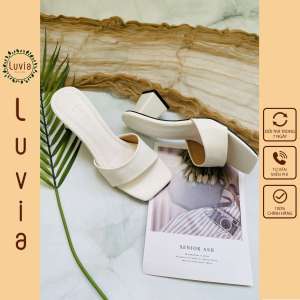 Dép cao gót nữ 5 phân gót vuông xoay 45 độ màu trắng đen Luvia 27CG