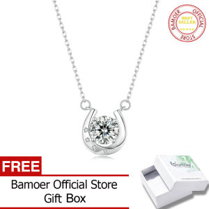 BAMOER Horseshoe Necklace for Women 925 Sterling Silver D Color Moissanite Lucky Horseshoe Necklace Good Luck Pendant Necklace MSN028