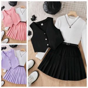 dine 2 pcs/set Best Seller  Sleeveless Vest  and  Pleated Skirt  for Girl  Teen  Set Terno Coordinates   - best seller - good quality - super kapal ng tela - trending  - 100 percent cotton - mall quality - Top pick  - madaling maubos - trending  - made of