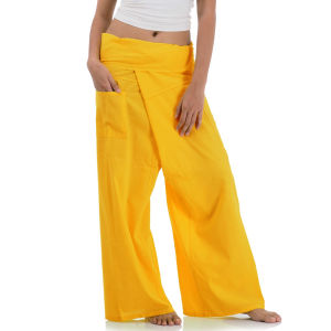 Princess of Asia  กางเกงเล กางเกงขาก๊วย กางเกงสะดอ กางเกงเลขายาว กางเกงเลผ้าฝ้ายแท้ กางเกงผ้าฝ้าย กางเกงตังเก กางเกงตังเกขายาว Cotton Fisherman Pants (สีเหลือง)