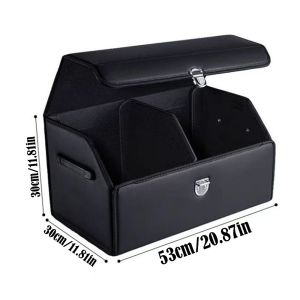 GLOBECART Multi-purpose Car Trunk Storage Vehicle Organizer PU Leather with Lock Car Storage Box Portable Foldable Car Boot Organiser
