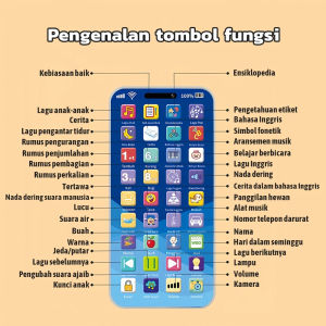 Baby Smart Phone Bersuara Materi Terbaru 36 Tombol Music Light Mainan HP Edukasi Recharge USB untuk Balita