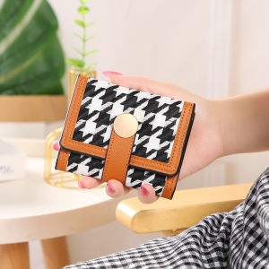 Ví nữ ngắn cầm tay khóa bấm họa tiết caro nhiều ngăn đựng thẻ nhỏ gọn tiện dung LX160