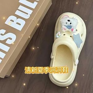 [Free Shipping] Cute Cartoon Apple And Star Design Spring/Summer 2026 New Collection Thick-Soled Non-Slip Two-Way Wear Closed-Toe Sandals For Women
