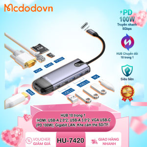 HUB Đa Năng Mcdodo HUB-7420 10 in 1 – HDMI VGA USB-A 3.0/2.0 USB-C PD 100W LAN Thẻ SD/TF