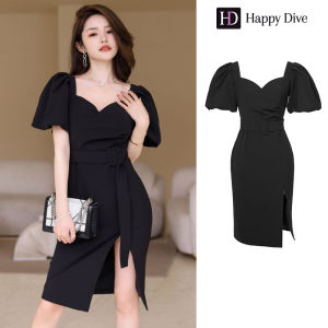 Happy Diva ฤดูร้อนผู้หญิงสีขาวสีดําสง่างามคอวีพัฟแขนชุดเพรียวบางเอวสูงงานแต่งงานอย่างเป็นทางการปาร์ตี้ตอนเย็นเพื่อนเจ้าสาวแฟชั่นเซ็กซี่สําเร็จการศึกษาวันเกิดงานพรอมอาหารค่ําลําลองทํางานสํานักงานสง่างามชุดมินิเดรส 4234