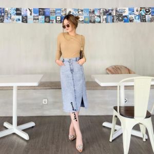 Terra Rok Jeans 7/8 Wanita Highwaist A-Line Denim Skirt | Aksal Jeans