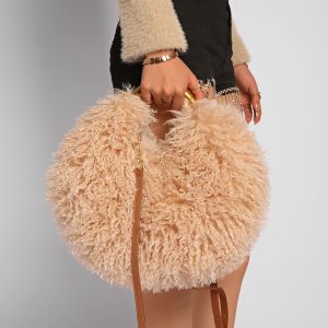 SHENEY Y2k Faux Fur Shoulder Bags Spicy Girl Portable Fluffy Tote Bag Elegant PU Fuzzy Fur Handbag Daily
