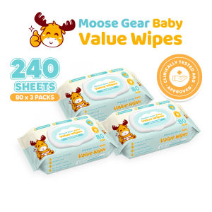 Moose Gear Baby Value Wipes Unscented 80s Hypoallergenic w/ Vitamin E & Aloe Extract