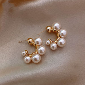 [Gnker] Elegant Celebrity Metal Inlaid Pearl Earrings For Woman Fashion Jewelry