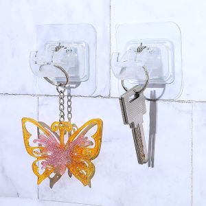 2PCS Self Adhesive Curtain Rod Bracket Towel Rod Hooks Drapery Hook Fixing Wall Brackets Home Bathroom and Hotel Use (White/ Transparent)