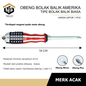 Obeng bolak balik MOTIF AMERCIA USA 2 fungsi plus minus + - jumbo multi fungsi murah gagang jumbo