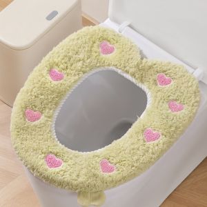 TRYANY Soft Plush Heart Pattern Toilet Seat Cover Thickened Warm Skin-Friendly Toilet Seat Mat Cute Comfortable Bidet Cover Bathroom