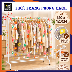 Túi Che Bụi Quần Áo Nhựa PVC Trong Suốt Họa Tiết Dễ Thương Chống Bụi Chống Nước 180x120cm - Áo Trùm Giá Treo Quần Áo - Tấm Phủ Che Bụi Trong Suốt