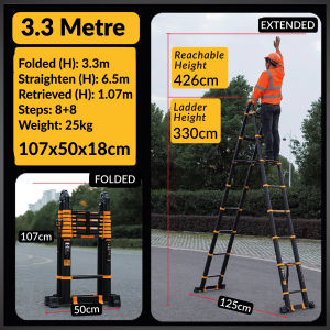 3.3M Double Sided Telescopic Ladder Extendable Foldable Portable Multifunction Multipurpose Tangga Lipat Heavy Duty