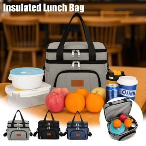MEEU Ox Cloth Insulated Lunch Bag Solid Color Large Capacity Food Warm Thermal Bag Casual Breast Milk Tote Square Bag Picnic