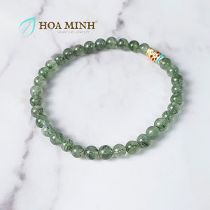 Vòng tay đá Thạch Anh Tóc Xanh size 5.4 li phối charm cá chép xanh may mắn thịnh vượng phong thủy mệnh Mộc Hỏa | Hoa Minh Gem
