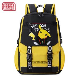 IQANGEL กันน้ำน้ำหนักเบากระเป๋านักเรียนสำหรับเด็กผู้ชายและสาวการป้องกันกระดูกสันหลังและลดภาระ Pikachu กระเป๋านักเรียน