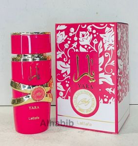 *Yara Candy by Lattafa* 100ML is a luxurious and vibrant fragrance The fragrance opens with a burst of fruity and citrusy top notes creating an invigorating and refreshing experience. As the scent settles the heart notes reveal a floral bouquet