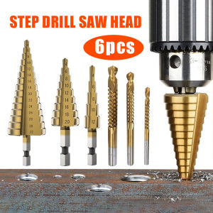 Stock 6PCS Drill Bit HSS Titanium Coated Hex Shank Step Drill bit set cone hole cutter Bits Taper metric