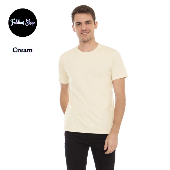 Kaos%20Polos%20Pria%20Oneck%20Lengan%20Pendek%20Bahan%20Katun%20Combed%2030s%20Warna%20Cream%20-%20Image%202
