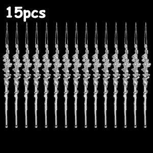 30pcs Acrylic Icicle Ornament Transparent Christmas Tree Pendant Ornament Snow Ice Cone Threaded Festival Party Supplies