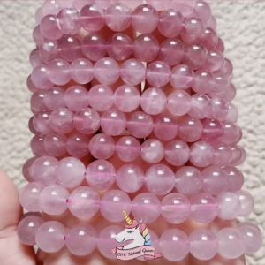 Thạch Anh Hồng/ Rose Quartz/ 8-12mm/ Thạch anh thiên nhiên 100%/ Vòng đá phong thủy