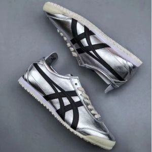 Original Tiger Shoes Classic Silver/black Mens and Womens Leather Non-slip Wear Resistant Comfortable Casual Sneakers 1183B566-020