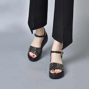 [Free Shipping] Sloped-Heel Sandals With A Single-Strap Design And Sequins Fashionable And Versatile WomenS Sandals Perfect For Summer Wear And A New Style For Moms