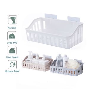 Self-Adhesive Plastic Storage Rack Wall Mounting Seamless Bathroom Storage Organizer