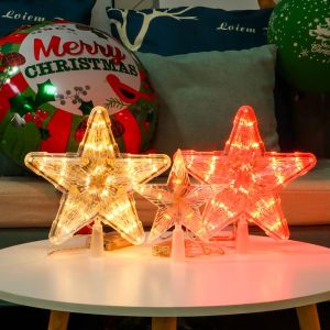 OPEAREY  Year Xmas Decoration Merry Christmas Christmas Tree Top Ornaments LED Glowing Star Five-pointed Star Lamp Night Light