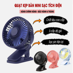 Quạt kẹp bàn tích điện mini kẹp để bàn sạc tích điện không chổi than chạy cực êm