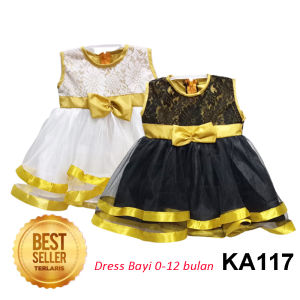 Gaun Anak Bayi Gold Hitam Putih 6 12 Bulan & Dress Baju Ulang Tahun Anak Perempuan Bahan Brukat Princess KAP117