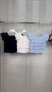 Girls summer vest Korean style wood ear edge tops girls flying sleeves shirts for middle and large children solid color lining fashion