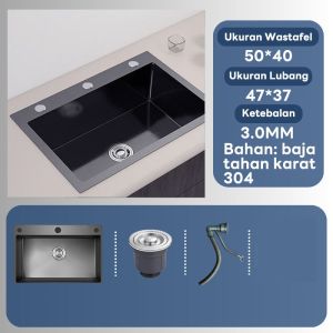 Paket Kitchen Sink Hitam/Perak Wastafel Cuci Piring Stainless/sink cuci piring Dengan Keran Tarik